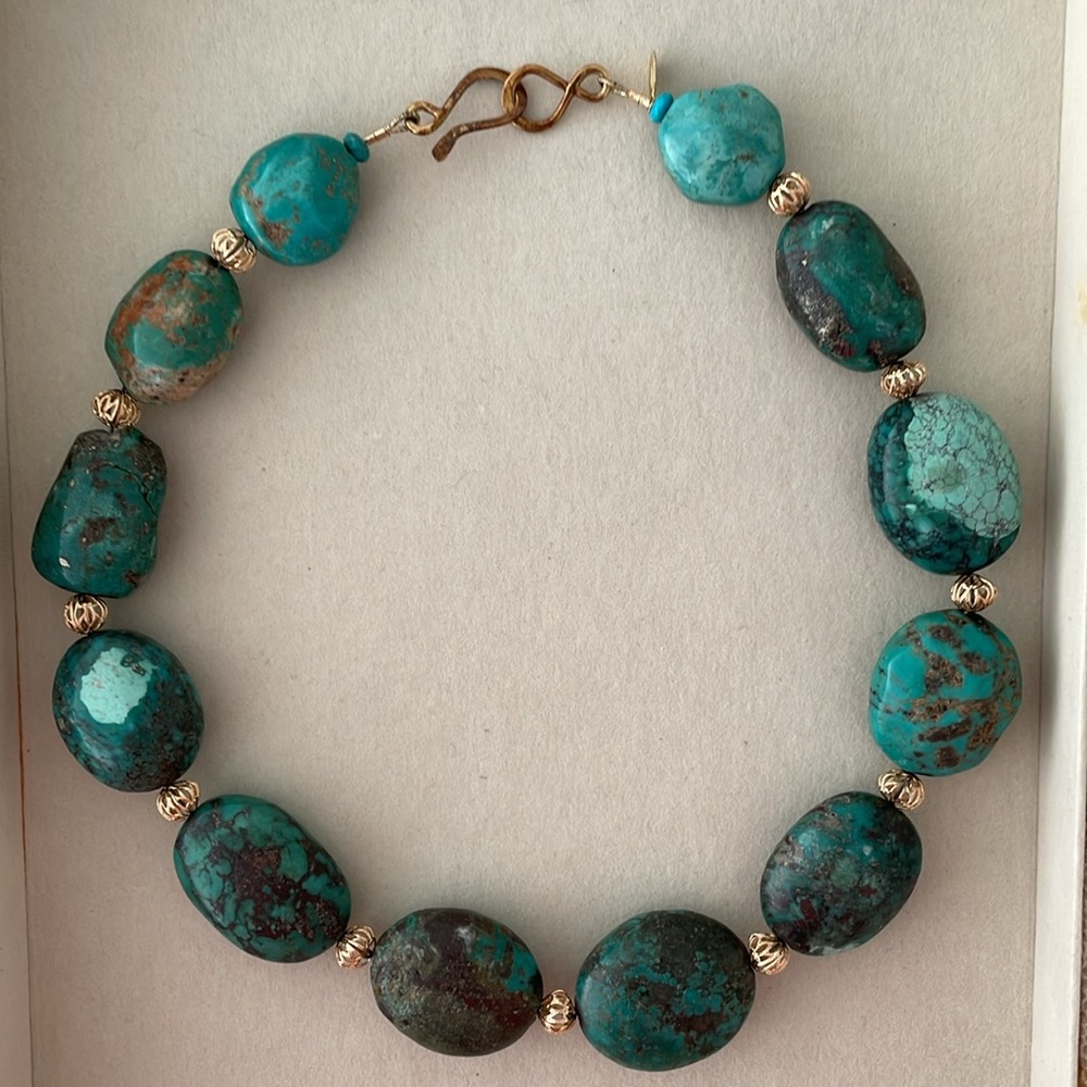 Green Turquoise Large Stone Strand Necklace - Picture 3 of 12